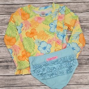 Ruffle Butts Tropical Floral Long Sleeve Rashguard Set